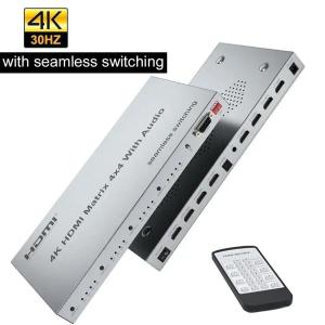 4K HDMI Matrix 4x4 with Audio 4K 60Hz Video Switcher Splitter 4 in 4 Out Seamless Switching RS232