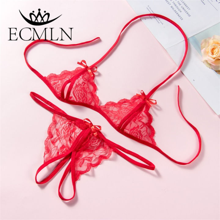ECMLN Women's Charm Sexy Lingerie Lace Transparent Bikini Open Crotch Bra  Sets