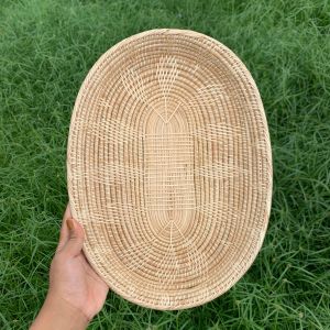 กระจาดหวายสานทรงรี ขนาดใหญ่ งานละเอียดเคลือบเงาอย