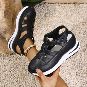 [Free Shipping] Plus-Size WomenS Sandals 2026 Spring/Summer New Fashion Wedge Heel Roman Shoes With Velcro Strap WomenS Shoes