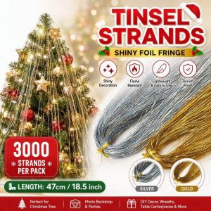 Christmas Tinsel Icicle Strands Metallic Foil Fringe Streamers Tree Decor Gold Silver 3000pcs
