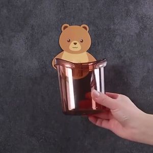 Bear Storage Cup Wall Mount Toothbrush Toothpaste Cup Holder Case Bathroom Accessories