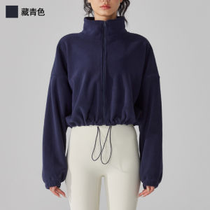 alo Áo hoodie mùa thu đông lông cừu dày cổ đứng áo thể thao rộng áo khoác ngắn ấm áp trang phục yoga