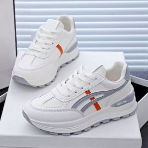 Free Shipping WomenS Sneakers 2026 Spring/Autumn New Collection Versatile Leather Upper Thick Sole Lightweight Running Shoes WomenS Casual Shoes