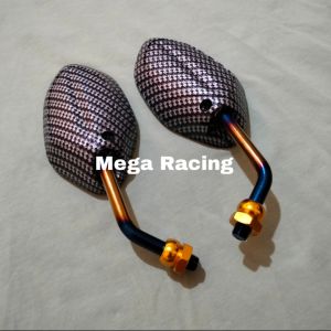 PROMO Spion model beat mini karbon twotone Bakaran  Spion karbon twotone tangkai pendek untuk semua motor honda yamaha bisa