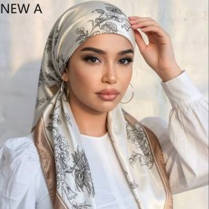 【NEW A 】New Muslim Satin Silk Instant Hijabs Scarf Printed Turban Thick Hijab Cap Night Cap Women Ramadan Elastic Satin Hair Bonnet Eid