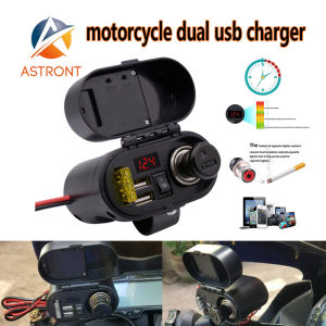 ASTRONT Motorcycle USB Charger Waterproof Dual USB Ports 12V-24V Handlebar Charger Power Adapter