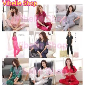 SATINCP Maroon/Navy/Hitam/Fanta/Merah/Ungu Tua/BabyPink/BiruTua/HIjauMuda - Baju Tidur Piyama Satin Silky Velvet Premium Wanita