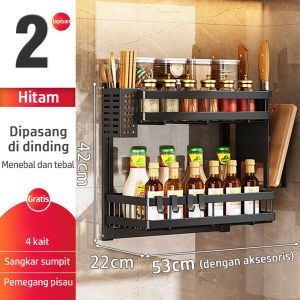 Rak Dapur Bumbu Stainless Hitam 2 dan 3 Susun Anti Karat Rak Serbaguna Hitam
