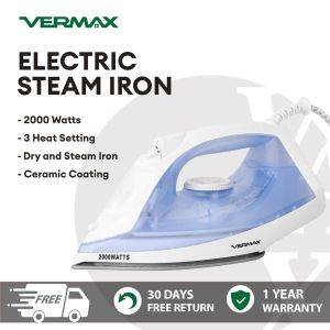 Vermax 2IN1 Steam/Dry Iron 2000W High Power 3-Temp & Ceramic Soleplate 320ml Water Tank Portable Iron