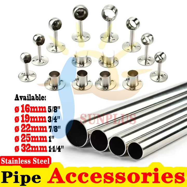 Stainless Round Tube Pipe Flange Seat Wardrobe Clothes Rod Holder Round