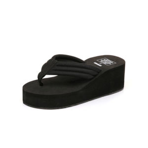 [Free Shipping] Summer Korean-Style WomenS Handmade Flip-Flops With Wedge Heel Thick Sole Fashionable Beach Non-Slip Slip-On Shoes