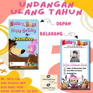 Undangan Karakter MASHA BEAR ( 100 PCS / 50 PCS / 30 PCS/ 20 PCS / 10 PCS ) / Undangan ulang tahun / undangan ultah / undangan cetak / cetak undangan / undangan anak / undangan print / undangan pesta / print undangan / undangan karakter / undangan motif