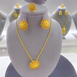 3d ชุดเครื่องประดับทองคำชุบ 3D ดอกไม้ สร้อยคอ สร้อยข้อมือ ต่างหู แหวน สี่ชิ้น