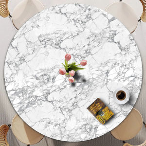 Marble Pattern Round Dustproof Waterproof Elastic Dining Table Cover for All Seasons Home Living Kitchen Oilproof Waterresistant