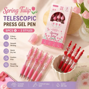 Flower Gel Pen Set 5pcs Retractable 0 5mm Black Ink Quick Dry Cute Rose Clip School Supplies