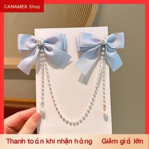 CS Ngọc trai Bow tua tóc Clip thanh lịch màu rắn tóc Claw trẻ em công chúa Kẹp tóc Thời trang vẻ đẹp Phụ kiện tóc