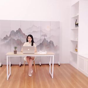 Folding Mobile Screen Room Divider Partition Divider Living Room Divider Sliding Door Partition Panel New Chinese-style movable faux-wood decorative screen for the living room