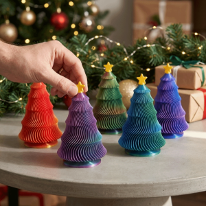 MAREING Plastic Rotating Christmas Tree Decoration Funny Colorful Star Top Christmas Tree Novelty 3D Printed Stress Relief Fidget Toy for Home