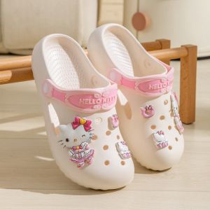 Kawaii Lolita Sanrio Hello Kitty Womens Cave Shoes Summer Sandals with Thick Heels Kuromi Cinnamoroll Casual Slippers Female