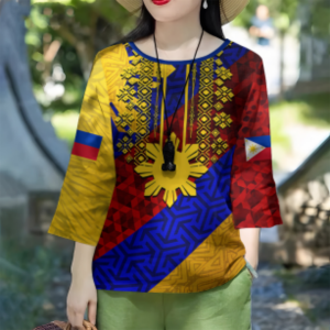 (1-3 days delivery) Philippine flag Barong Tagalog womens ethnic long sleeved womens formal casual Asian clothing plus size T-shirt