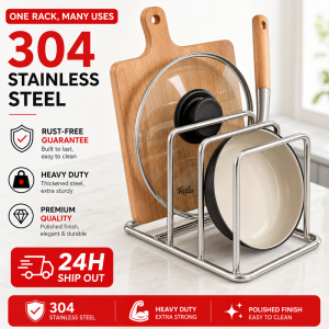 【24H】304 Stainless Steel Chopping Board Rack Pot Lid Pan Holder Kitchen Countertop Storage Organizer Heavy Duty Stand