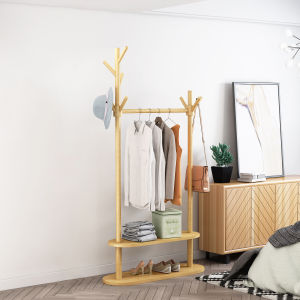 Simple solid wood clothes drying rack bedroom clothes hanging rack thickened balcony household clothes drying artifact