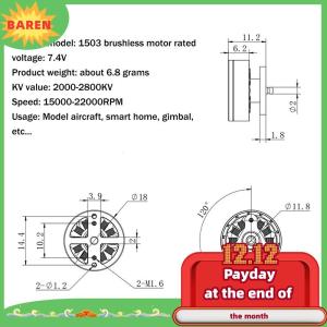BAREN 1503 máy bay động cơ không chổi than RC động cơ điện cho 4 trục điều khiển từ xa máy bay RC động cơ điện RC máy bay động cơ