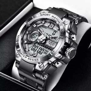 LIGE digital jam tangan pria dewasa keren anti air multifungsi bercahaya jam tangan cowok + kotak