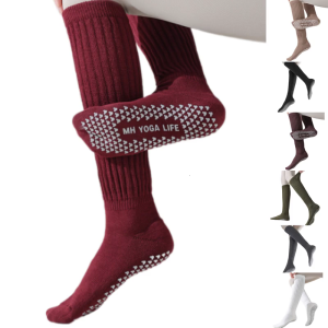 Pilates Socks for Women Girls Long Nonslip Grip Socks Yoga Socks Crew Grippy Socks for Pilates BarreHospitalBarefoot