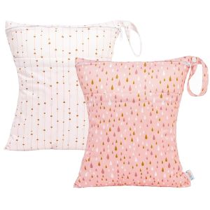 ALVABABY 2pcs Cloth Diaper Wet Dry Bags Waterproof Reusable with Two Zippered Pockets Travel Beach Pool Daycare Soiled Baby Items Yoga Gym Bag for Swimsuits or Wet Clothes L5166