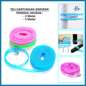 JS TALI GANTUNGAN JEMURAN BAJU PORTABLE HOOK UKURAN 3METER DAN 5METER