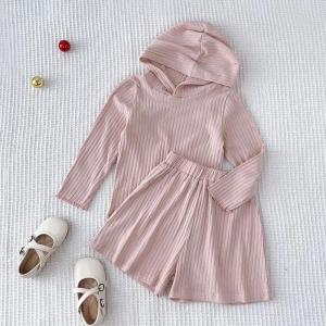 Bear Leader Baby Girls Pink pakaian Set Autumn baru satu warna Hooded Long sleeve Top + seluar pendek 2-piece suit Spring kasual sukan kanak-kanak pakaian pakaian lembut 3-7 tahun