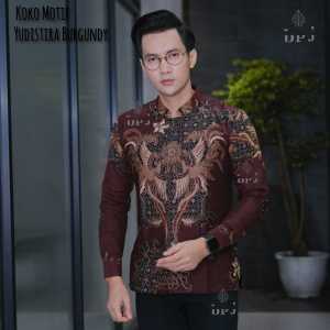 BATIK PUTRA JAWA Koko Yudistira Burgundy Koko Batik Pria Slimfit Bahan Katun Premium Lapis Furing
