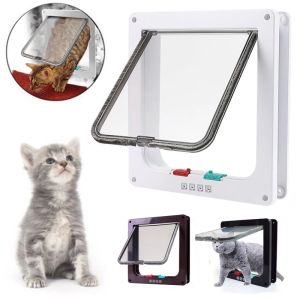 Cat Door 4 Way Locking Weatherproof Pet Door ABS Plastic Dog Cat Flap Door S/M/L/XL Interior Exterior Doors