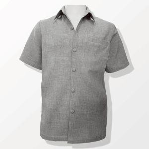 เสื้อซาฟารีชาย ปกเชิ้ต อัดกาวทั้งตัว ผ้าฝ้าย สปันสลาฟ ใส่ทำงาน ใส่ทีม สีเทา ชายเชิ้ต