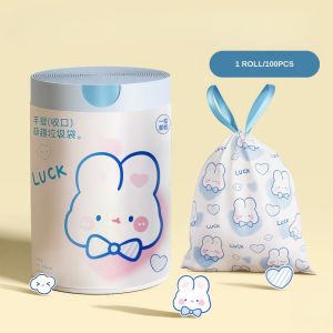 Thickened for leak-proofing Pull it and it retracts 100pcs Roll Drawstring Garbage Bag