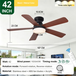 KASIDA 42inch NEW ceiling fan with light modern with remote control 3 color dimming 6 speed wind ceiling fan with led light DC Motor Silent ceiling fan heavy duty ceiling lights with fan for living room dinning room bedroom