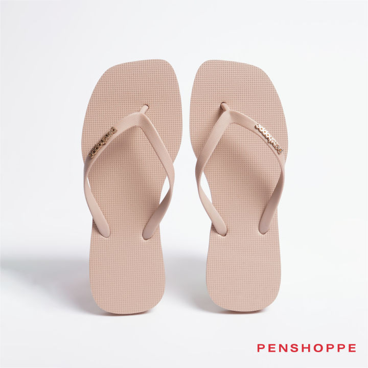 Penshoppe Square Flip Flops Slippers With Metal Branding For
