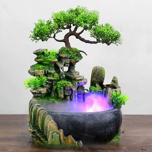 W.F 1PCS New Desktop Waterfall Fountain Garden Fountain LED Lighting Green Plant