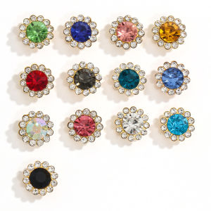 WH 50pcs Fashion Sunflower 10mm/12mm/14mm Round Crystal Sew on Rhinestone for DIY Clothing Garment Accessories