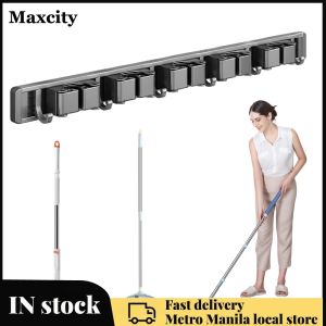Simple Install Wall Mount Broom and Mop Holder with Hooks for Kitchen and Laundry