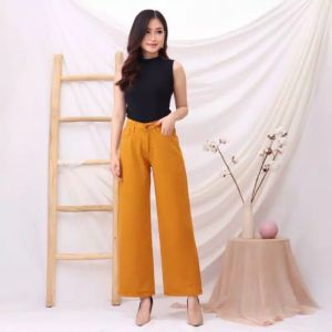 Celana kulot jeans wanita polos pastel lilac highwaist murah cewek cullote jens panjang cutbray - KULOT JEANS SYAKIRA BROWN / MUSTARD / ARMY / KHAKI / BROKEN WHITE / LILAC