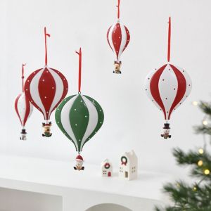 HOTOTO Red Green White  Air Balloon Ornament Hanging Loop Iron Santa Claus Pendant Vintage Durable Parachute Tree Ornament Christmas Tree
