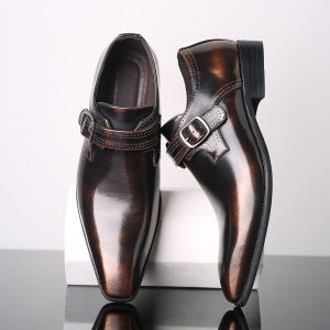 EsHi Italian Fashion Men Black Brown Dress Shoes Genuine Leather Slip On Man Formal Suit Footwear with Buckle Size 38-48