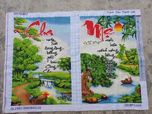 THÊU SẴN Tranh thêu chữ thập thành phẩm cha mẹ QL1991 50*70*2CM thêu kín