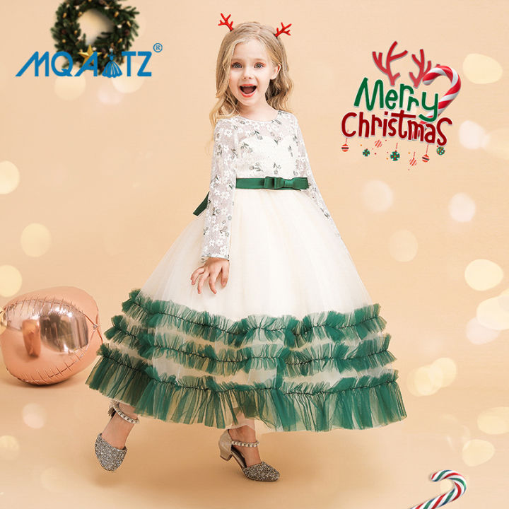 MQATZ Long Sleeves Teen Girls Christmas Party Princess Dresses For Children White  Green Flower Embroidered Dress Kids Clothes LP-306 Cotton-Polyester Blend  Kids Dress - Lazada | Lazada PH
