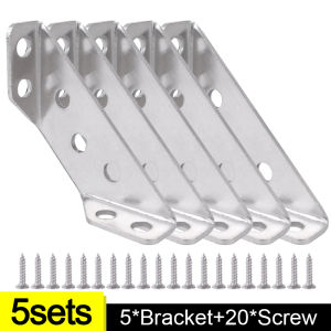 30Set Universal Furniture Corner Connector Stainless Steel Corner Brackets for Cabinet Angle Shelf Support Fixed Brace Kits With Screw
