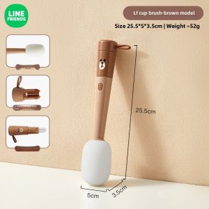 100% Authentic Line Friends Cleaning Brush Cup Artifact Multi-function Straw Cup Long Handle Cup Brush Bottle Soft Sponge Brush Head Strong Stain Removal LFB221