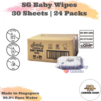Made in Singapore Essential Baby Wipes 30 sheets x 24 packs - Travel Pack Wet Wipe By Infanity